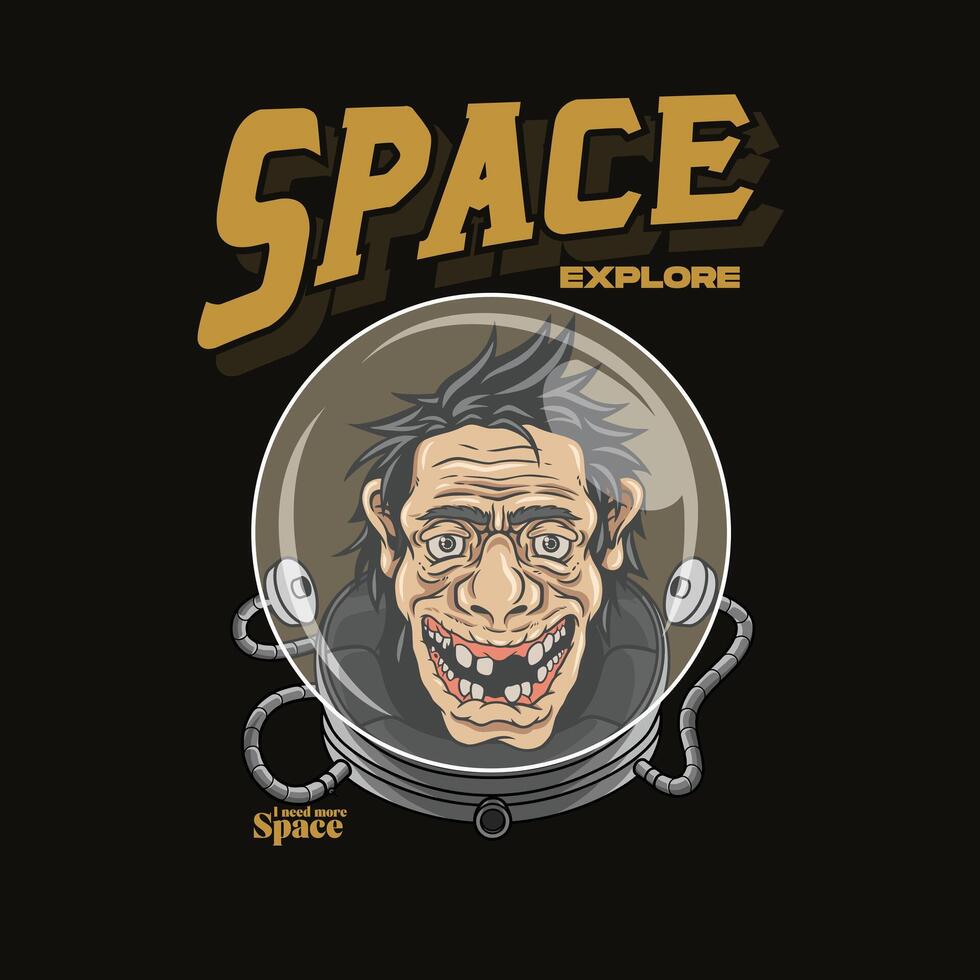 A cartoon design of astronaut helmet having a crazy face,illustration crazy scientist vector