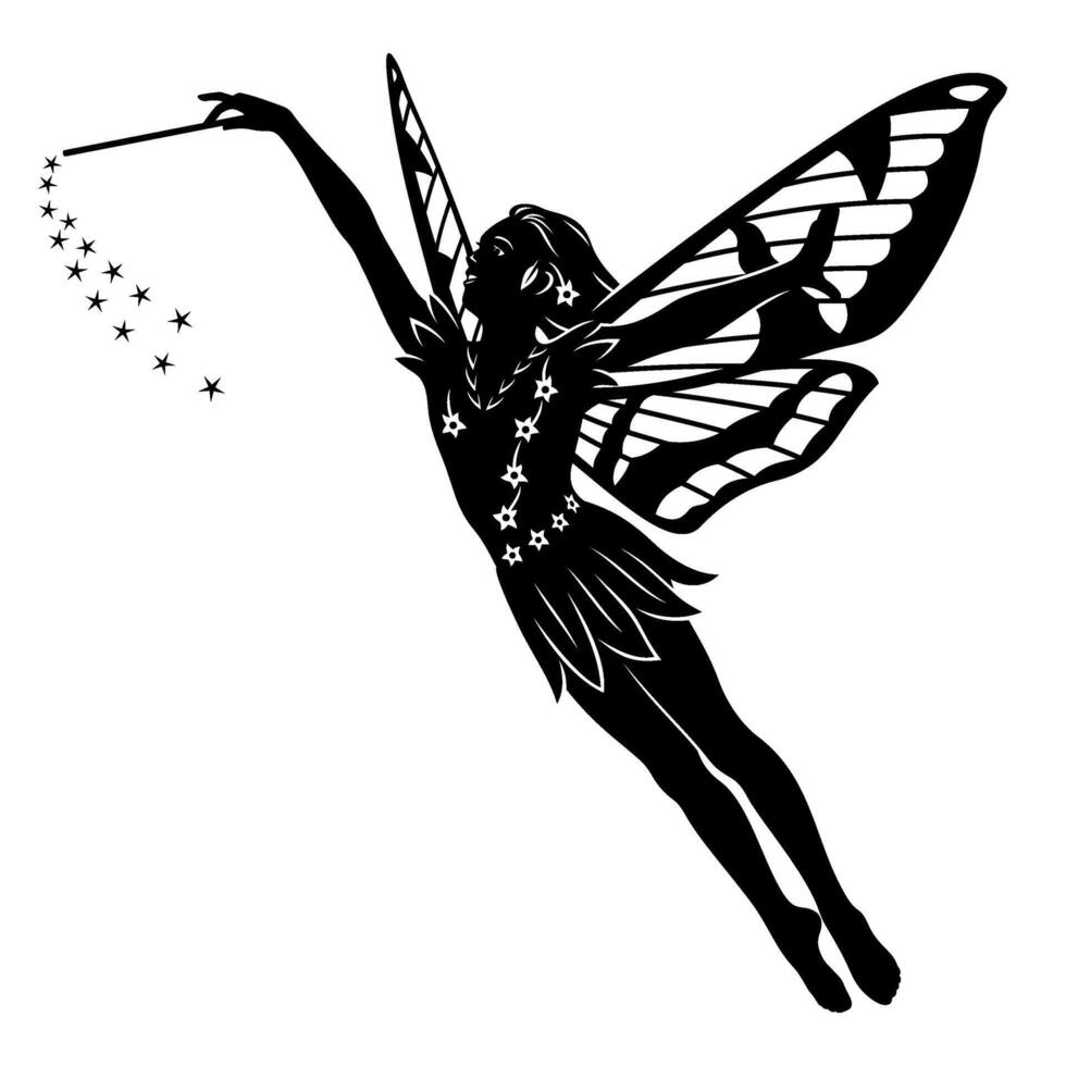 Flying Little Fairy Silhouette. Silhouette isolated on white. vector