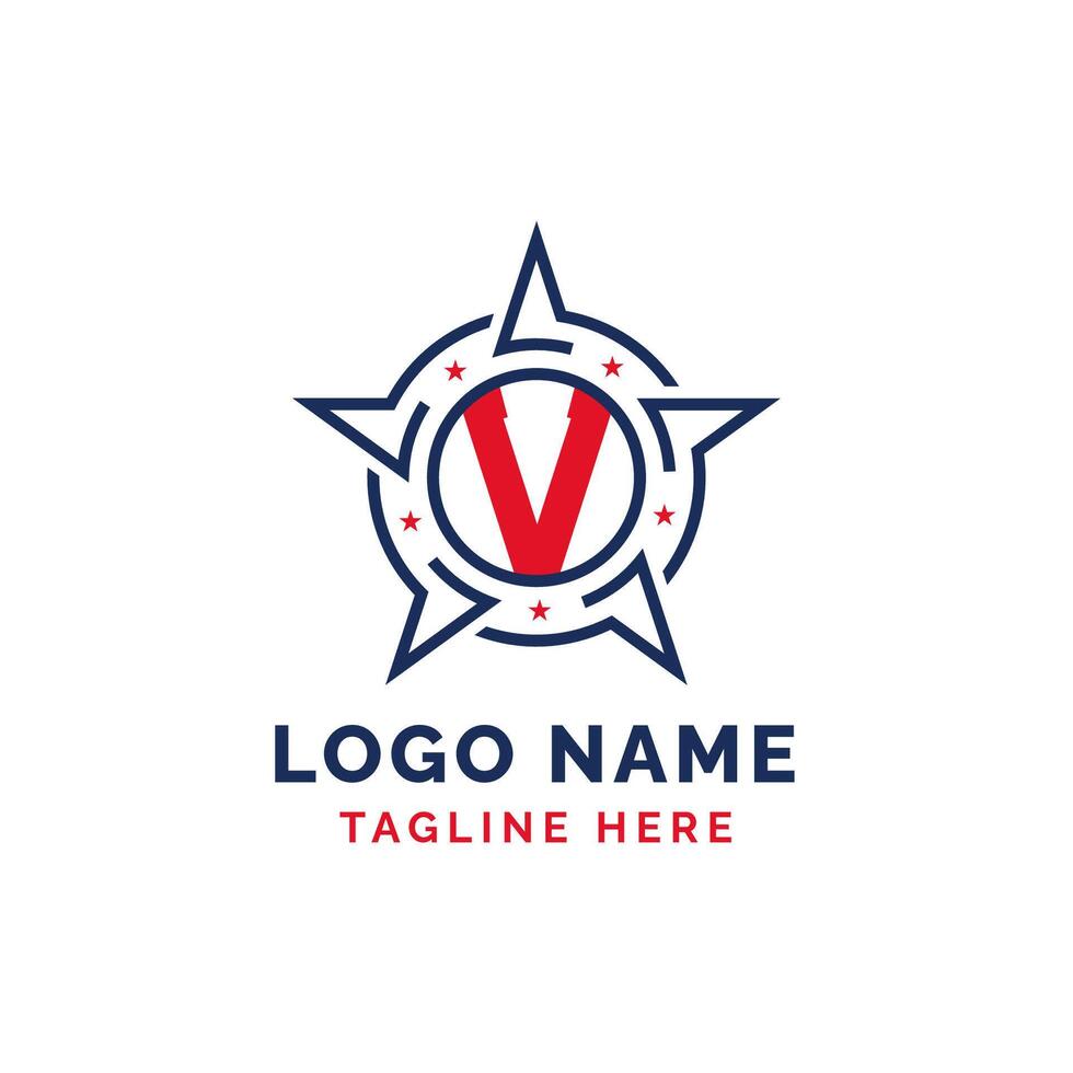Letter V Star Patriotic Logo Design. Patriotic V Logo with Star vector