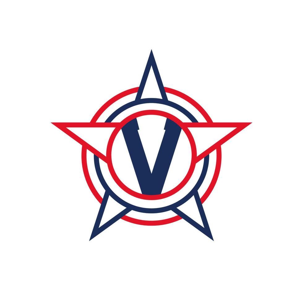 Letter V Star Logo Design. Patriotic V Logo concept inside Star vector