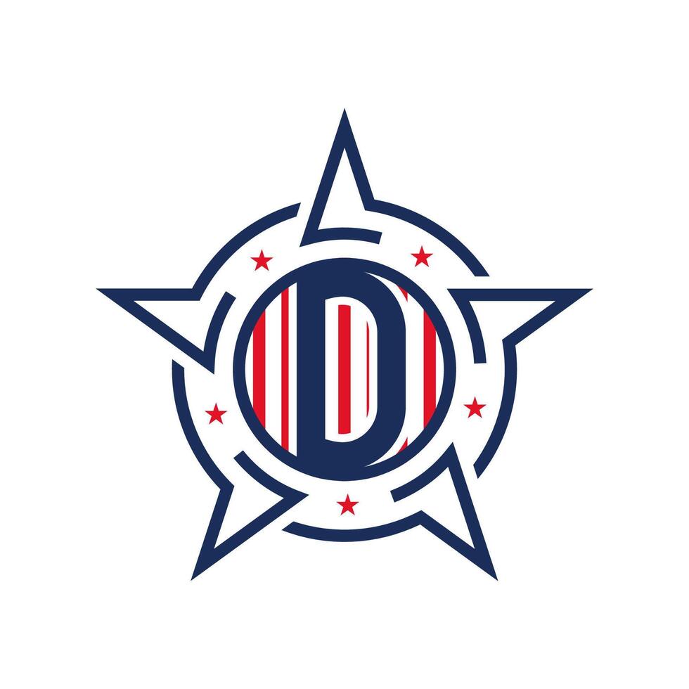 American Patriotic D Logo with Star and Flag. Letter D Patriotic Logo Design vector