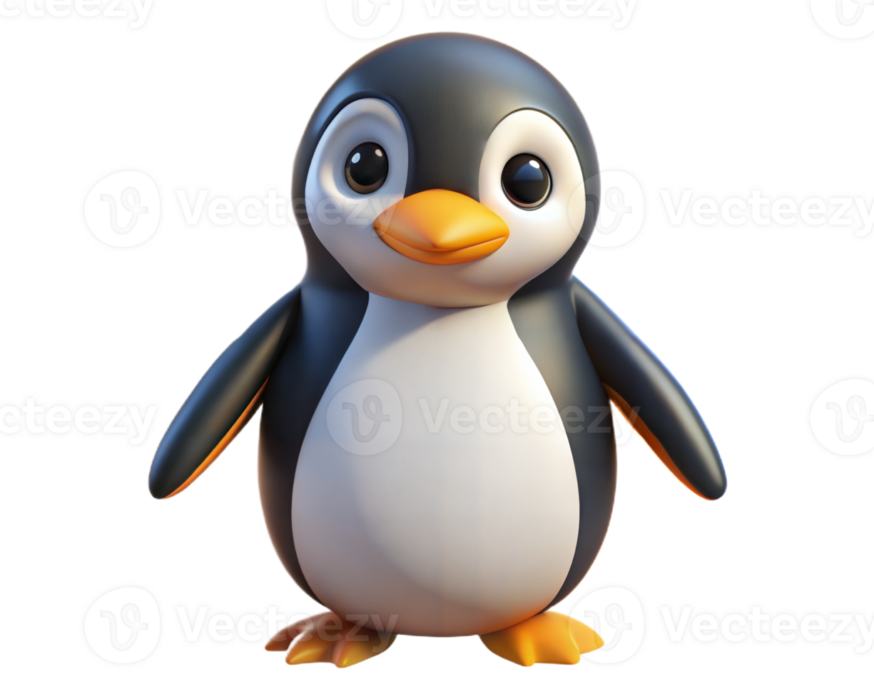 Adorable 3D cartoon penguin on transparent background png