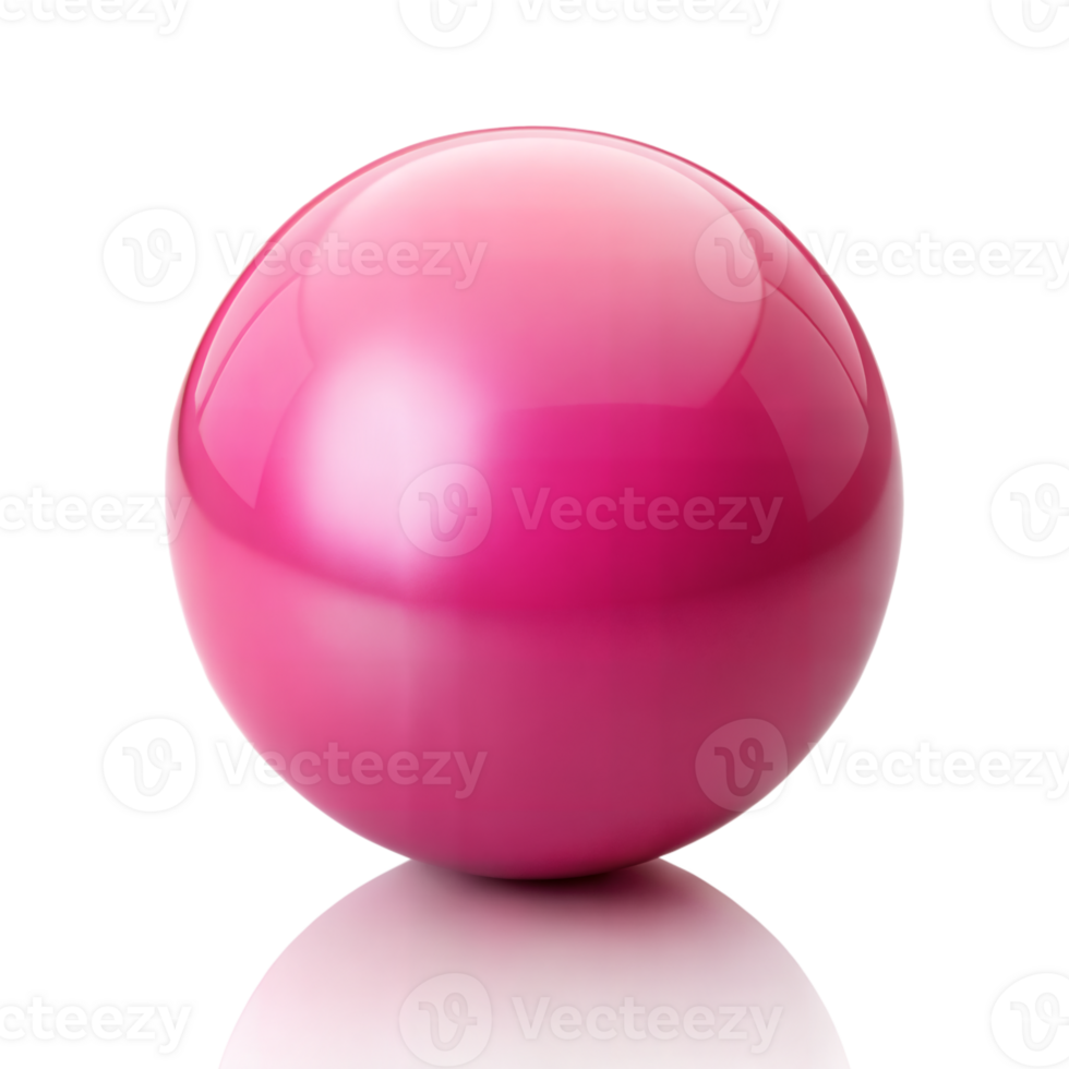 Glossy pink sphere on a reflective surface with vibrant color png