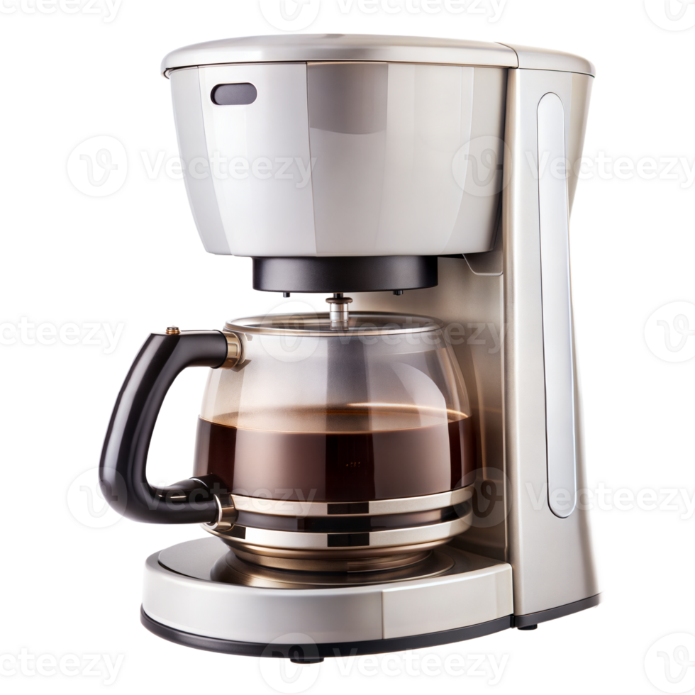 Modern coffee maker with fresh coffee on transparent background png