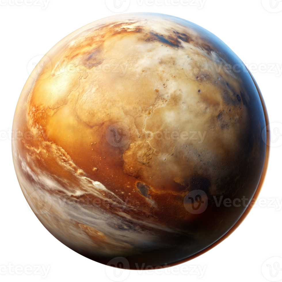 Detailed view of a realistic Mars planet on a clean background png