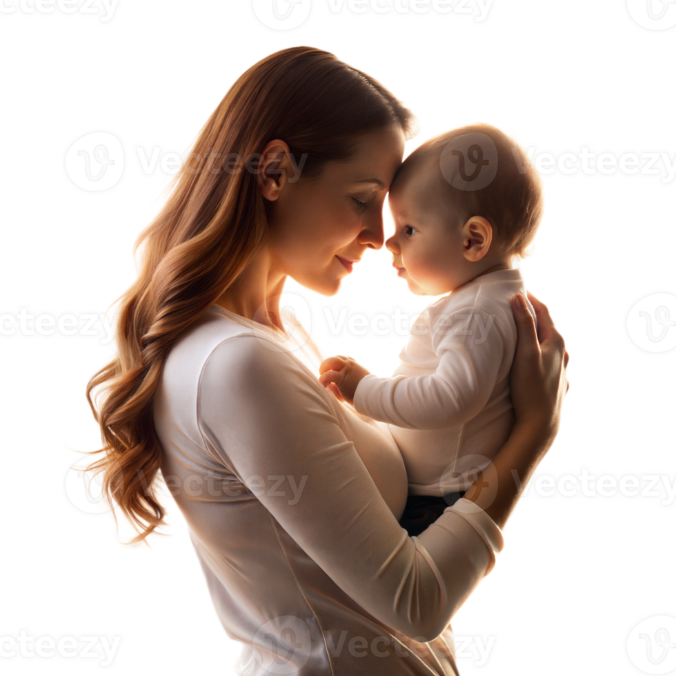 Tender moment between mother and baby illuminated by soft light png