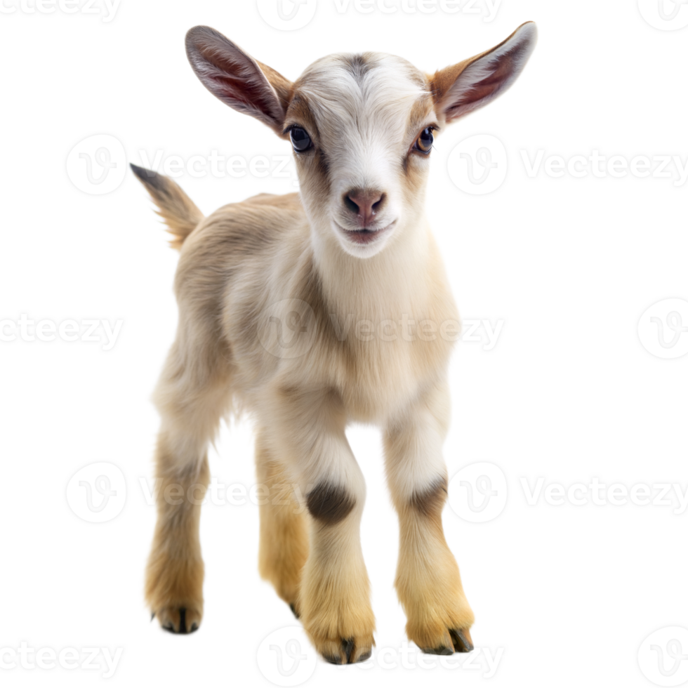 Adorable young goat standing on a transparent background png