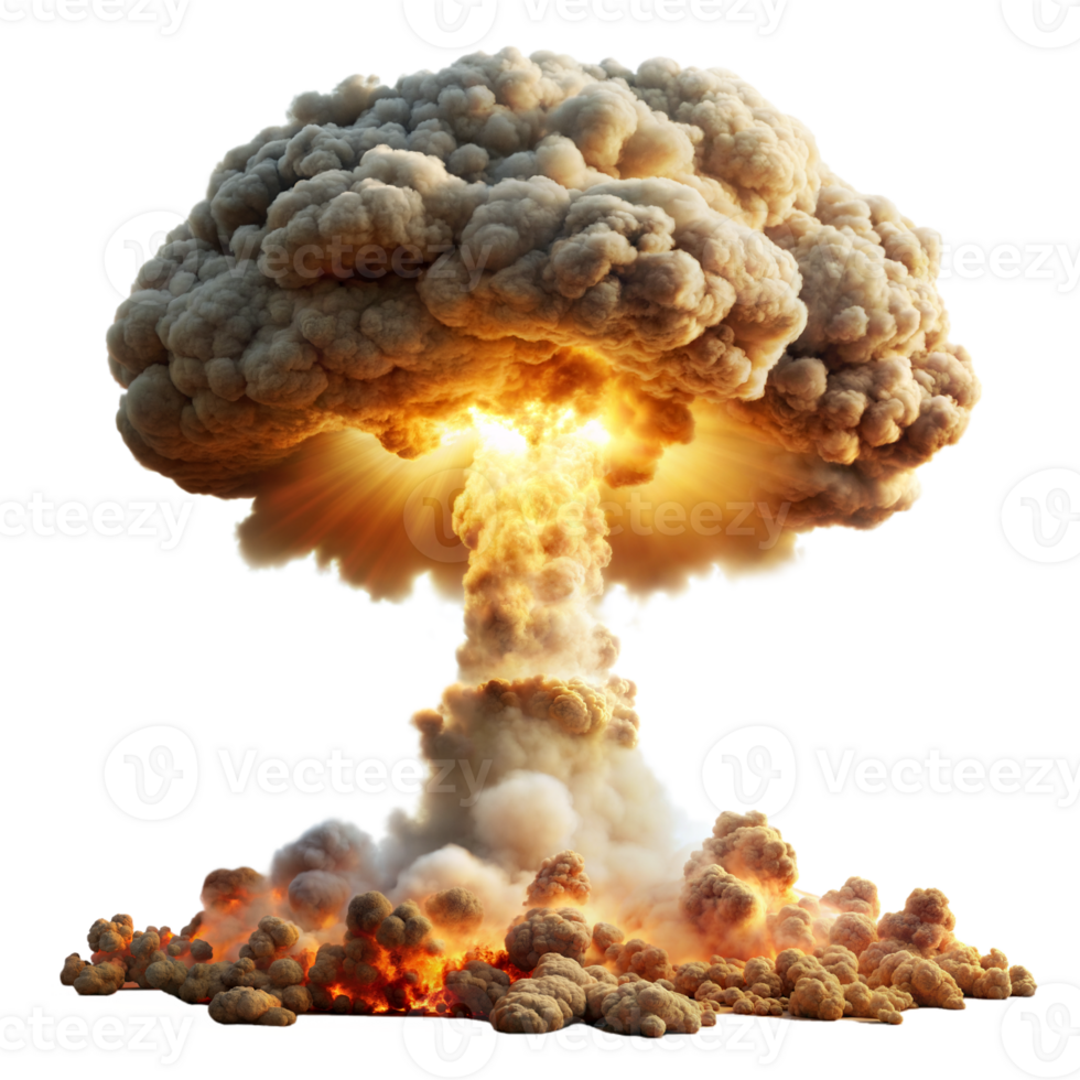 Dramatic nuclear explosion with intense fire and smoke png