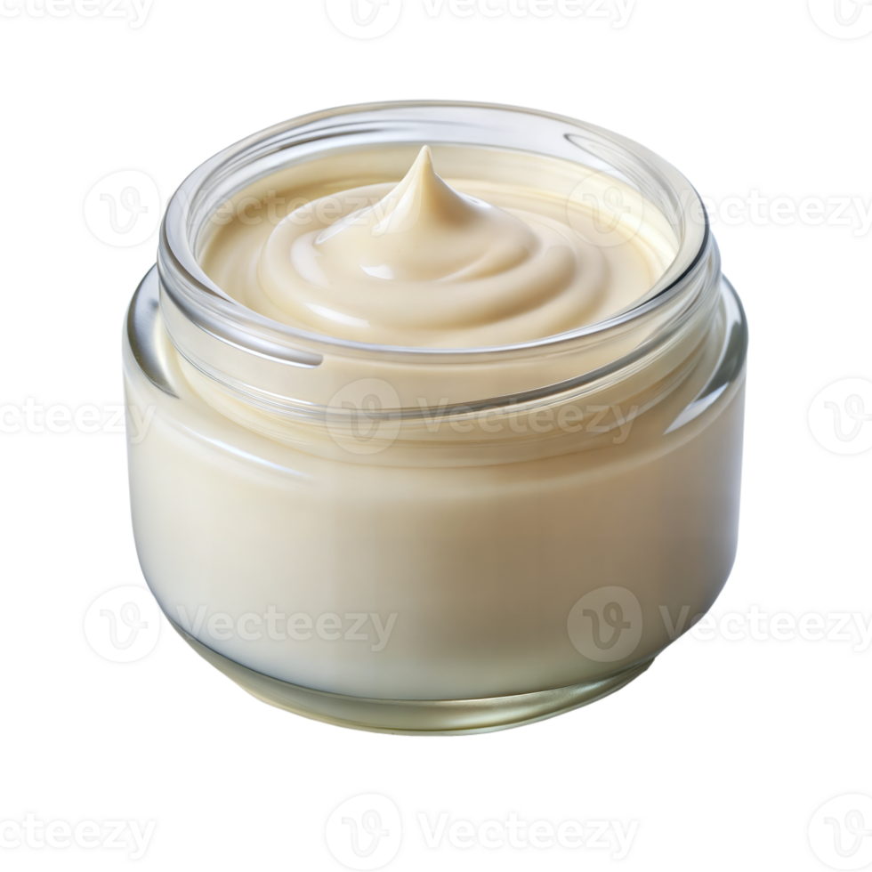 Smooth cosmetic cream in a transparent glass jar isolated png