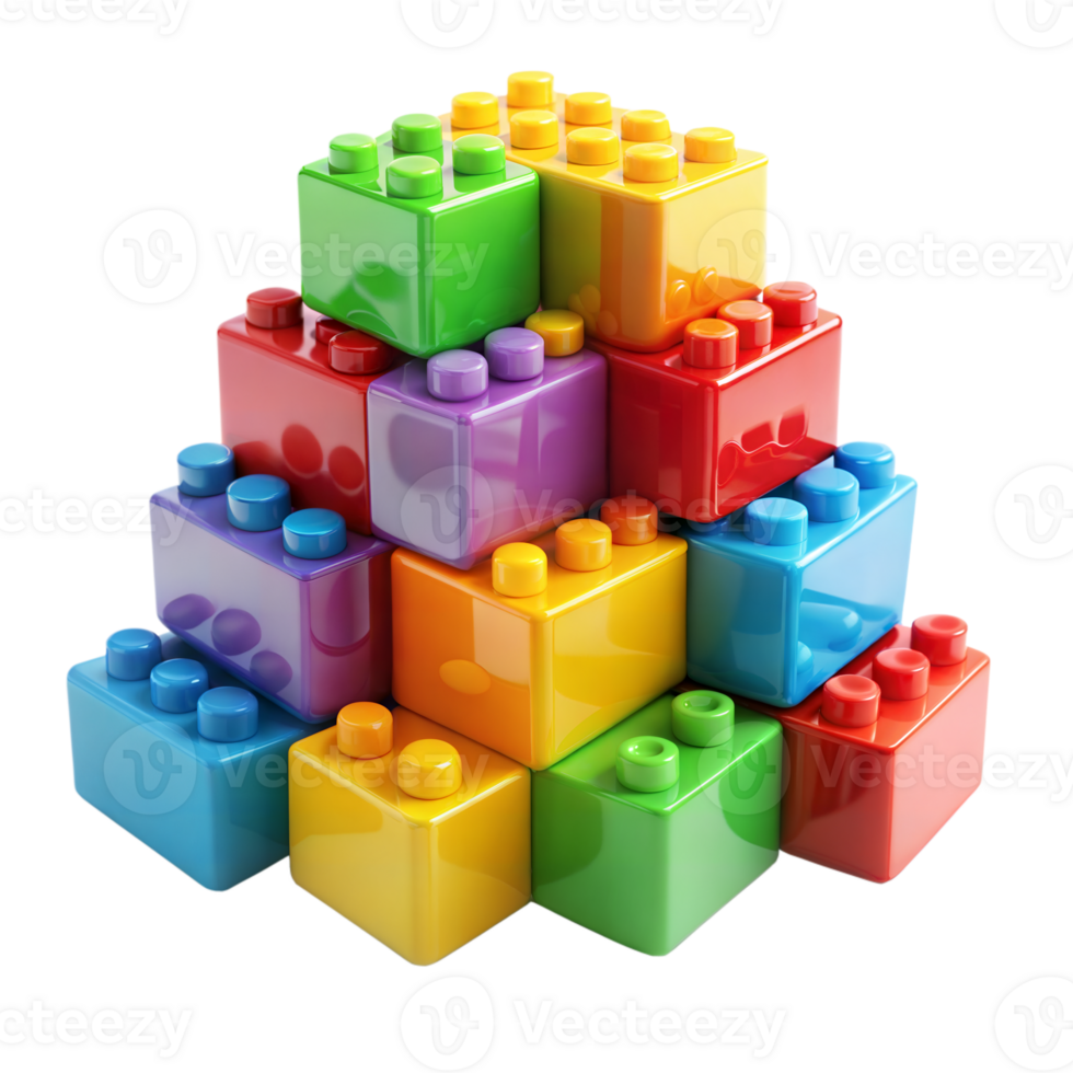 Colorful plastic building blocks arranged in a pyramid png