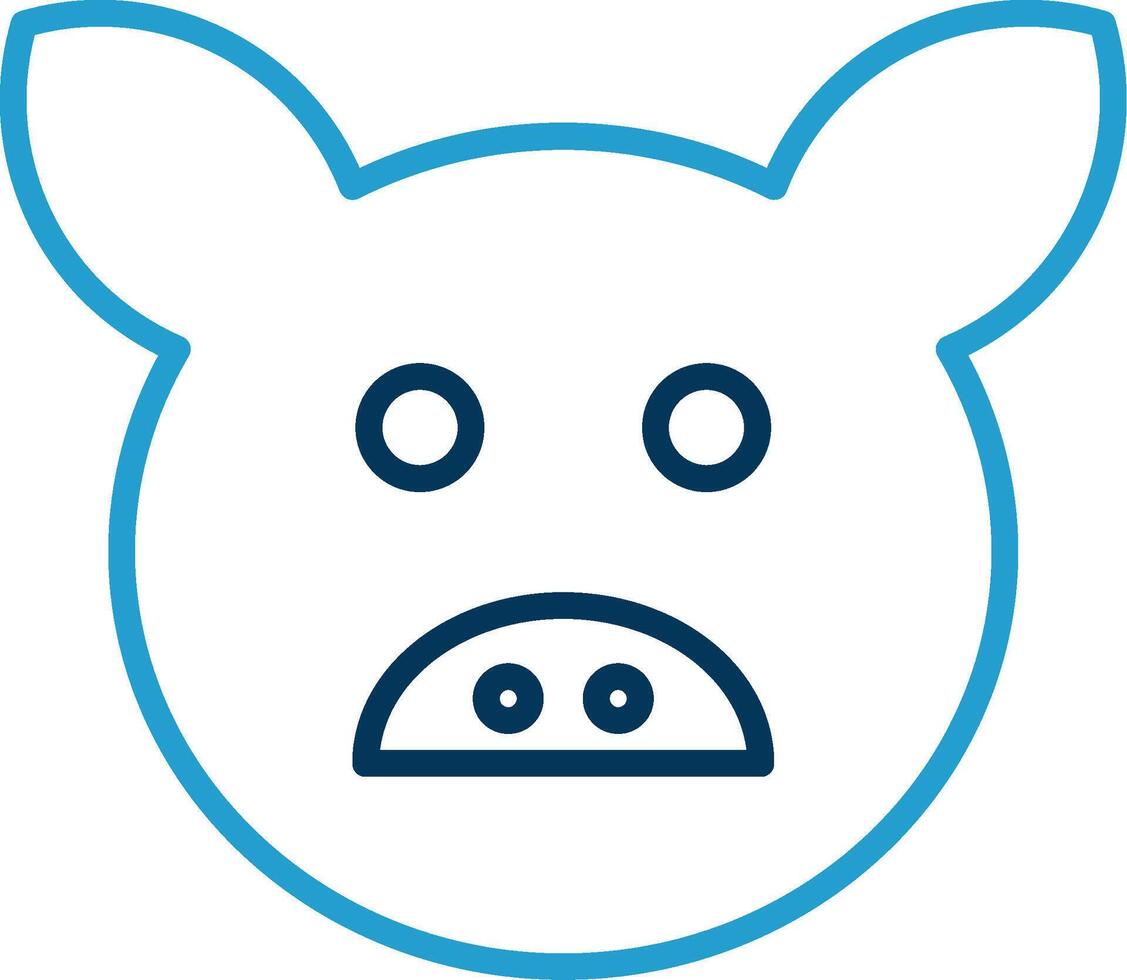 Pig Line Blue Two Color Icon vector