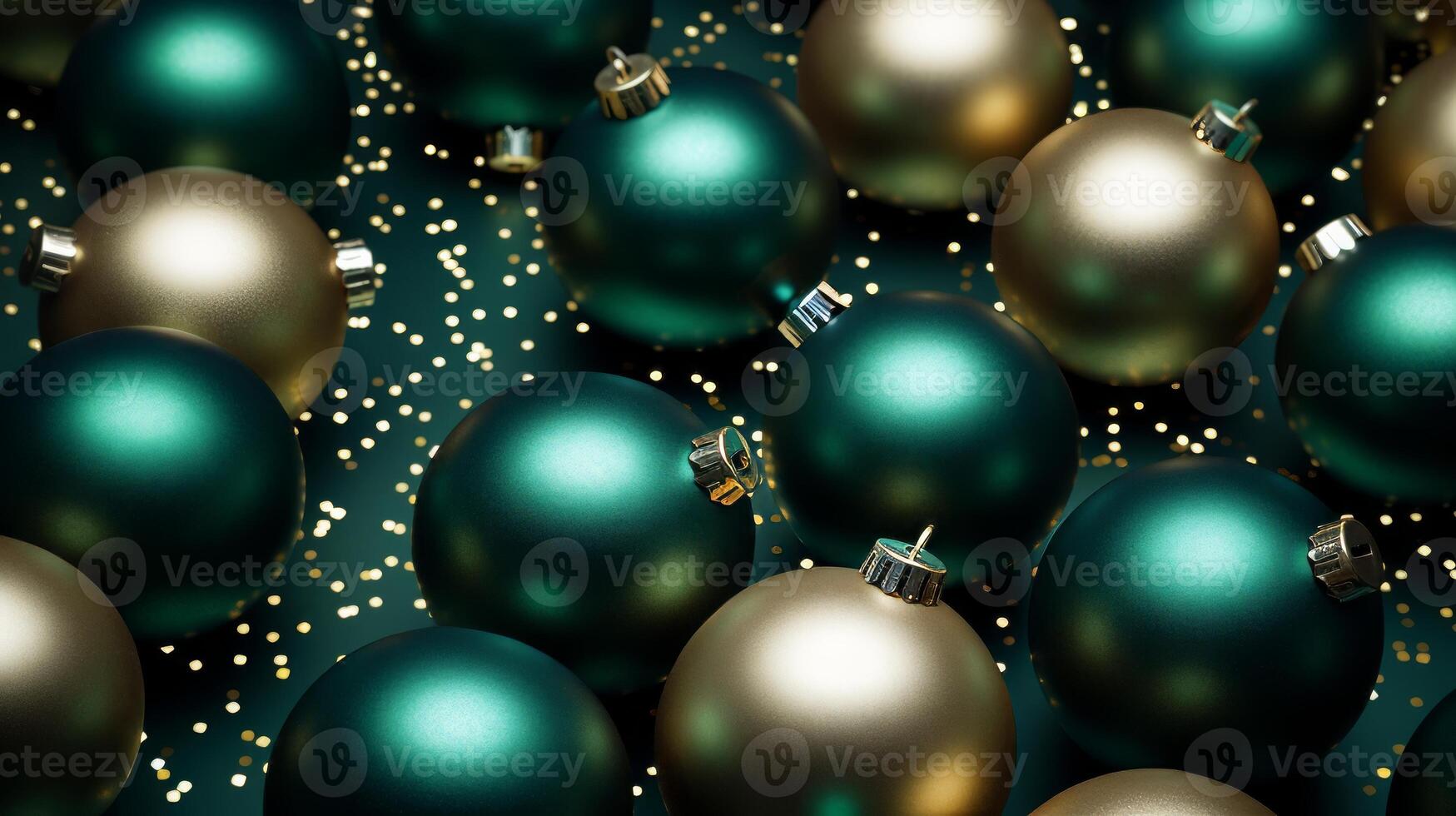 New Year's green and gold Christmas balls. Neural network photo