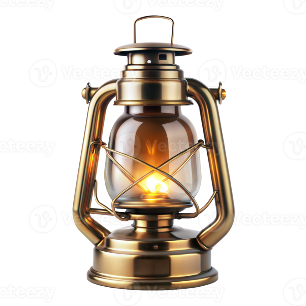 A golden lantern with a light glowing brightly inside it, casting a warm glow png
