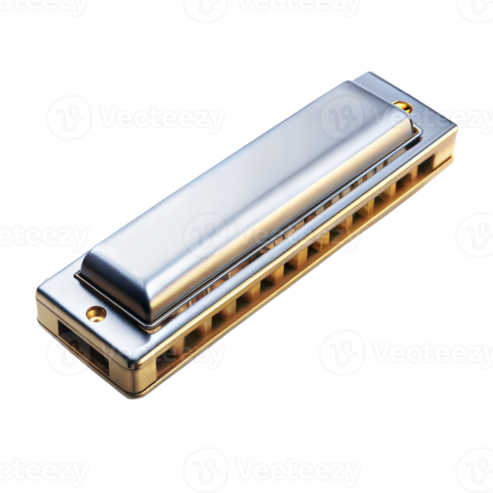 A harmonica is displayed on a plain transparent background png