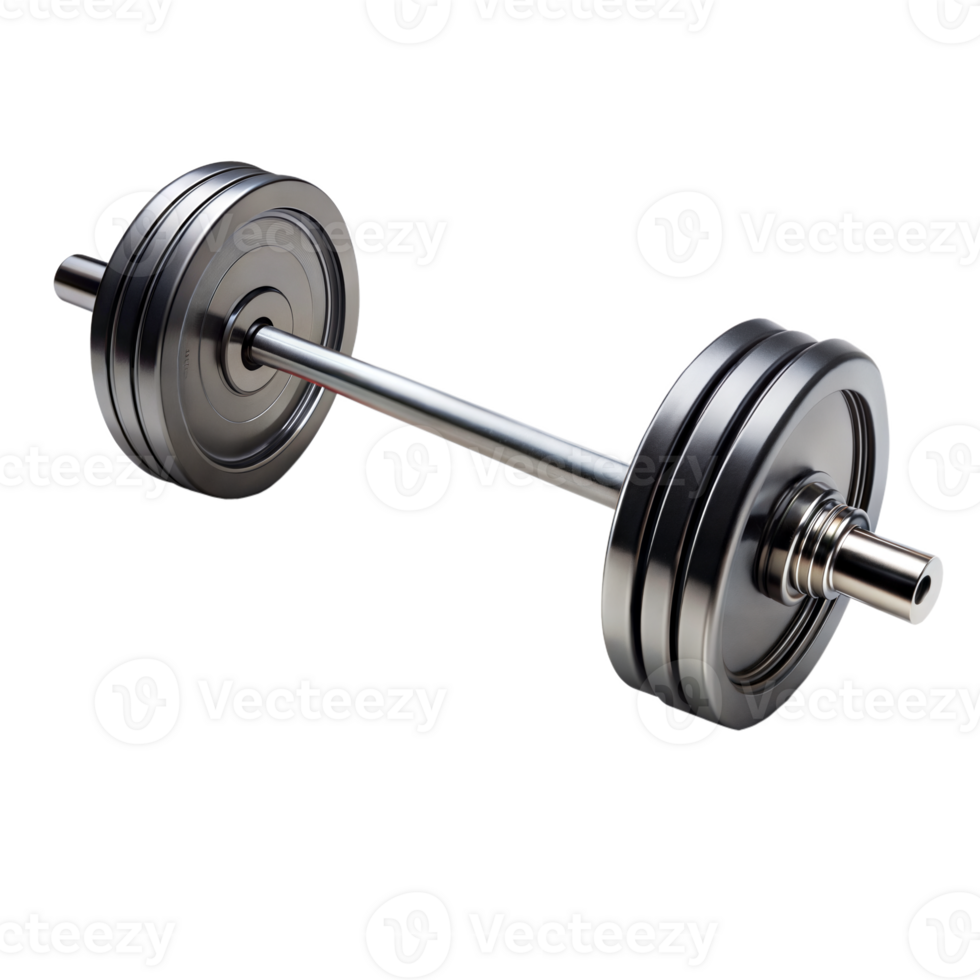 Realistic metal barbell with adjustable weights isolated png