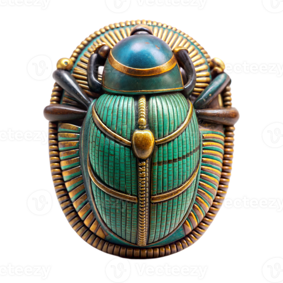Detailed Egyptian scarab beetle amulet on a transparent background png