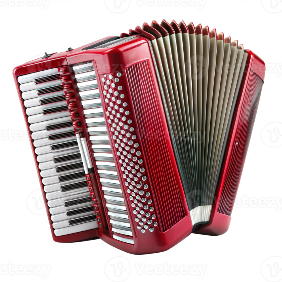 Detailed close-up view of an accordion instrument against a plain transparent background png