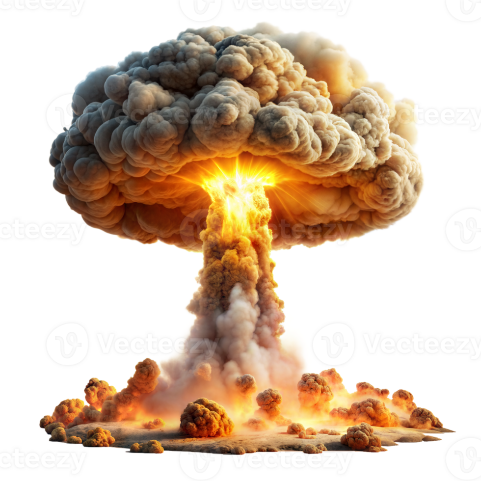 Dramatic mushroom cloud explosion on a transparent background png