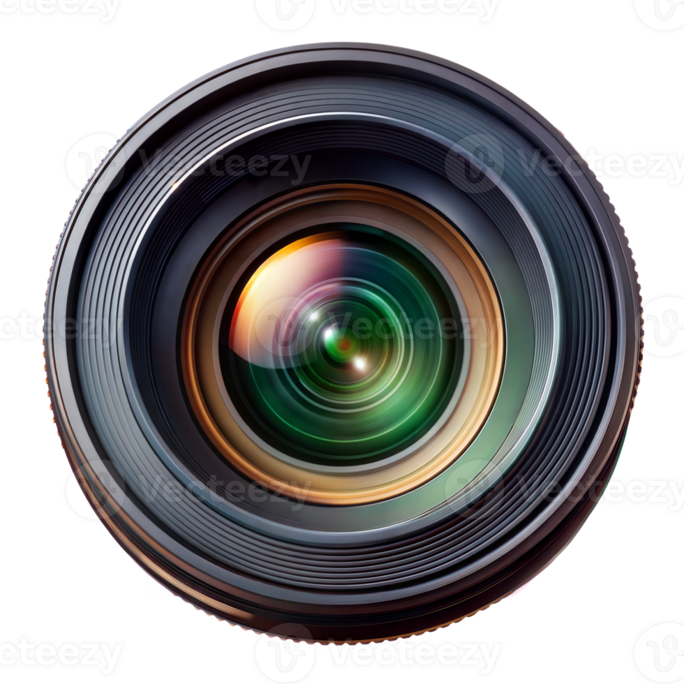 Macro shot of a camera lens, showing intricate details on a transparent backdrop png