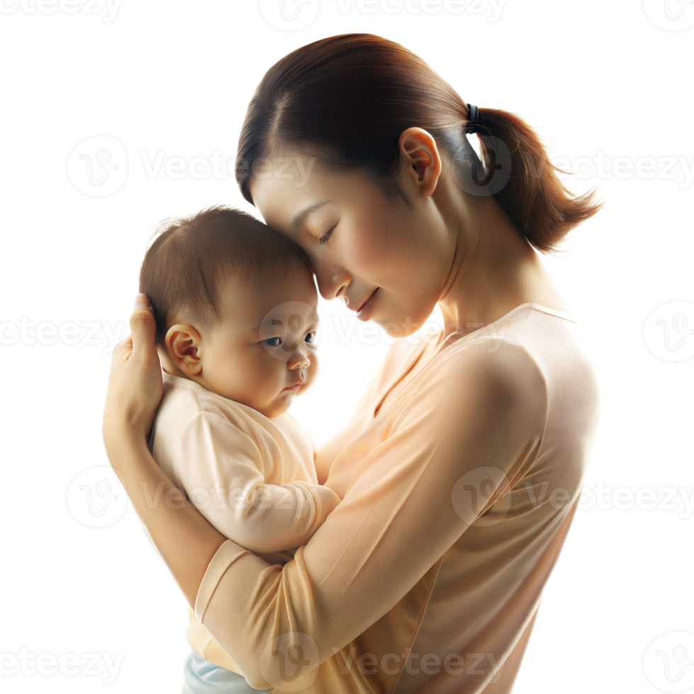Tender moment between mother and baby in soft light png
