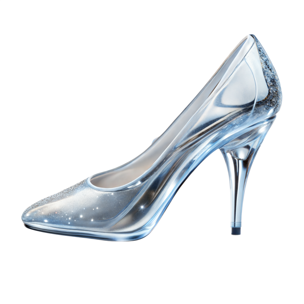 Elegant silver high heel shoe with sparkling design png