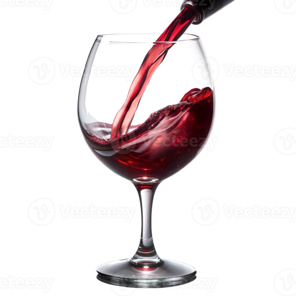 Elegant red wine pouring into glass on seamless background png
