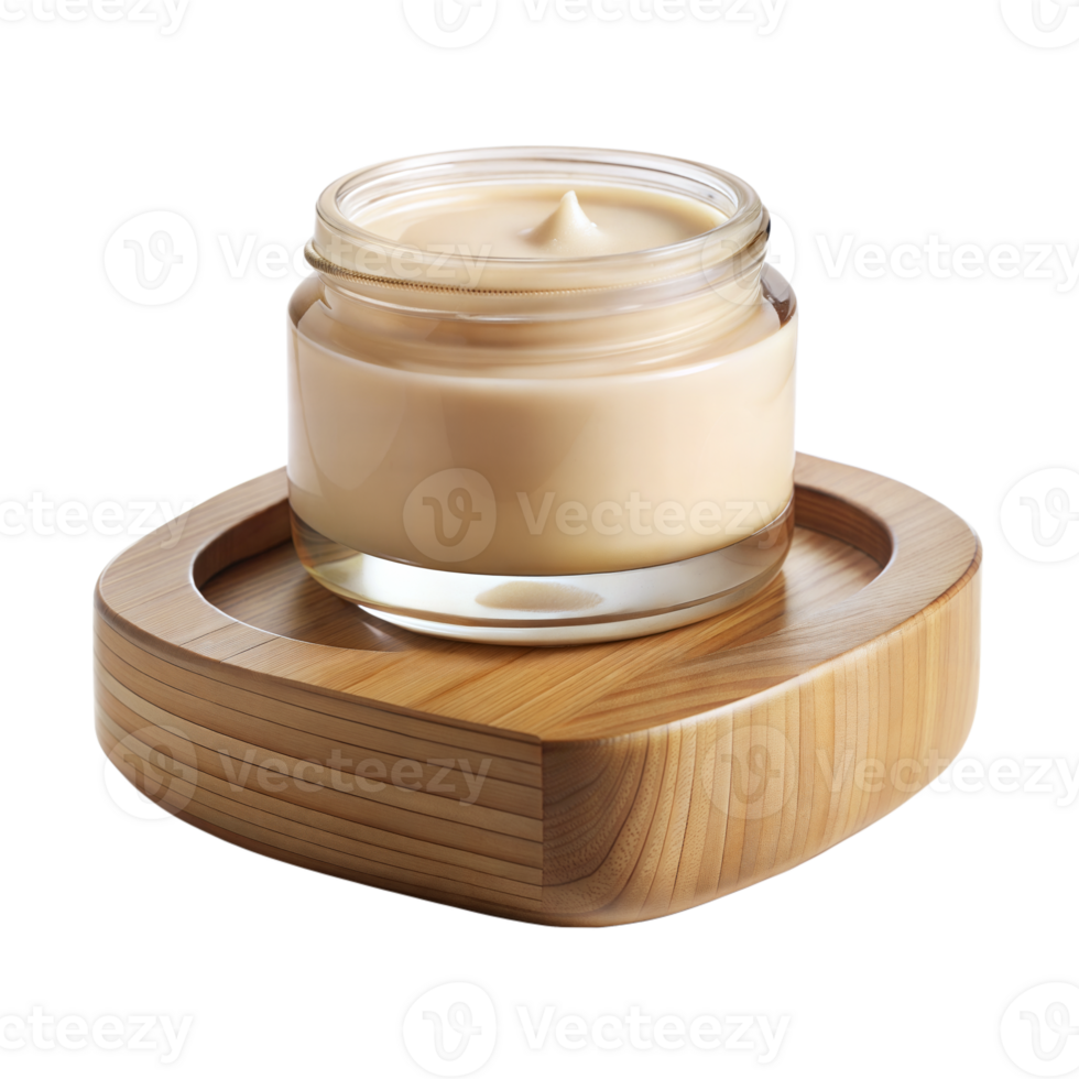 Luxurious cosmetic cream jar on elegant bamboo stand png