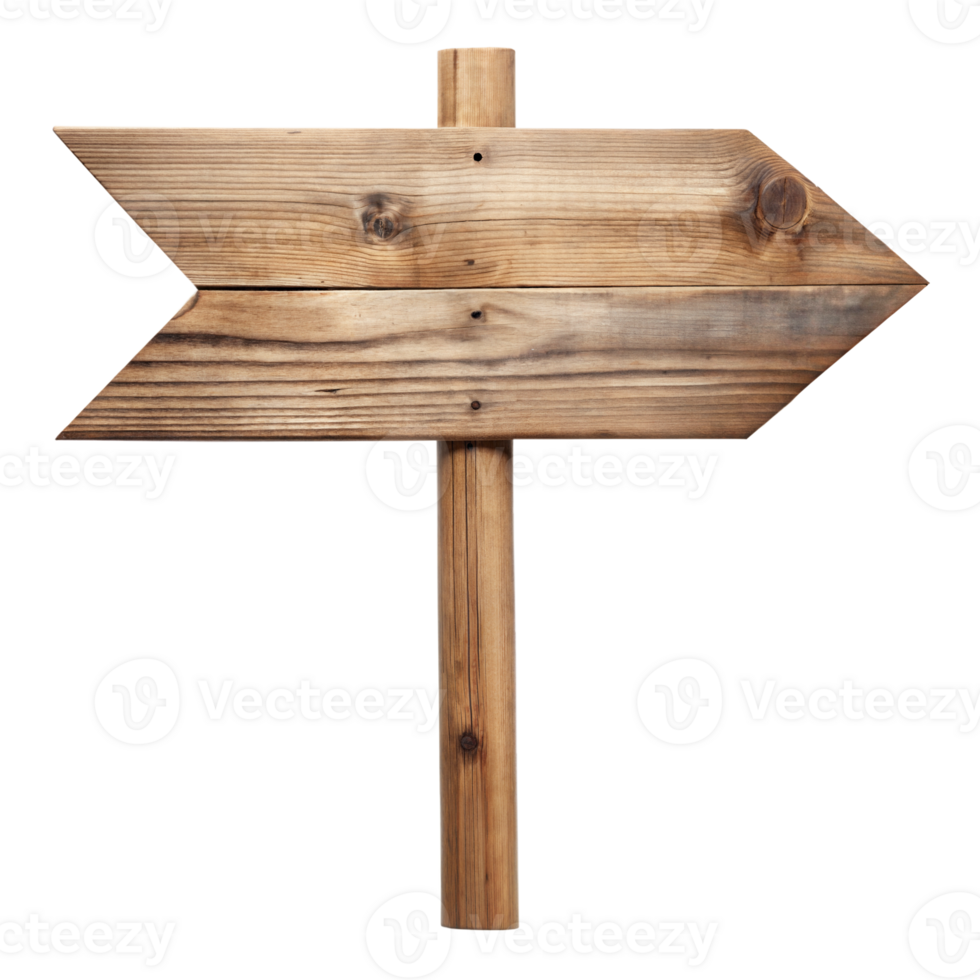 Wooden arrow sign on a post pointing right png