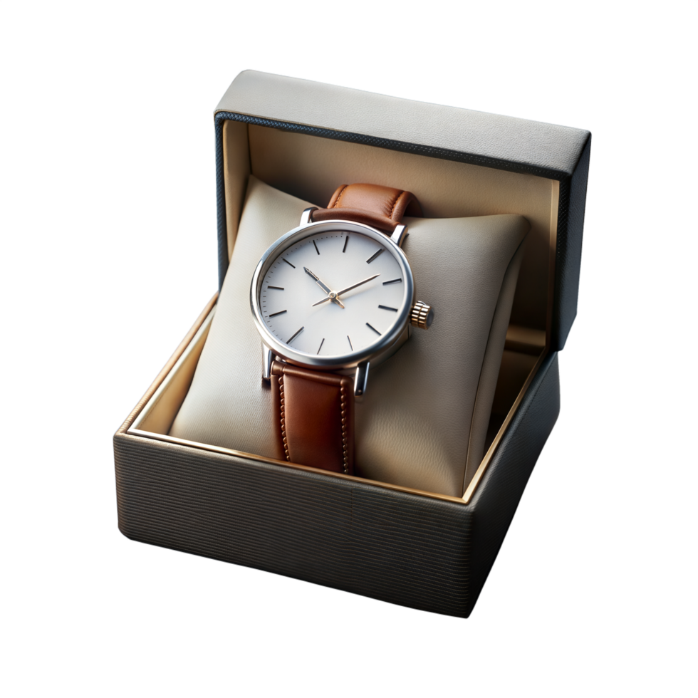 Elegant wristwatch in a luxurious box on a transparent background png