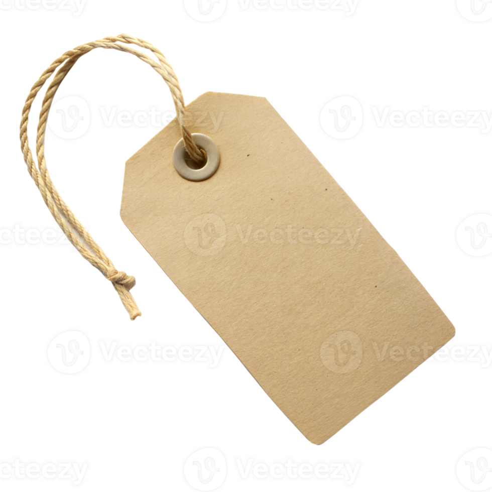 Blank kraft paper tag with a rustic string loop png