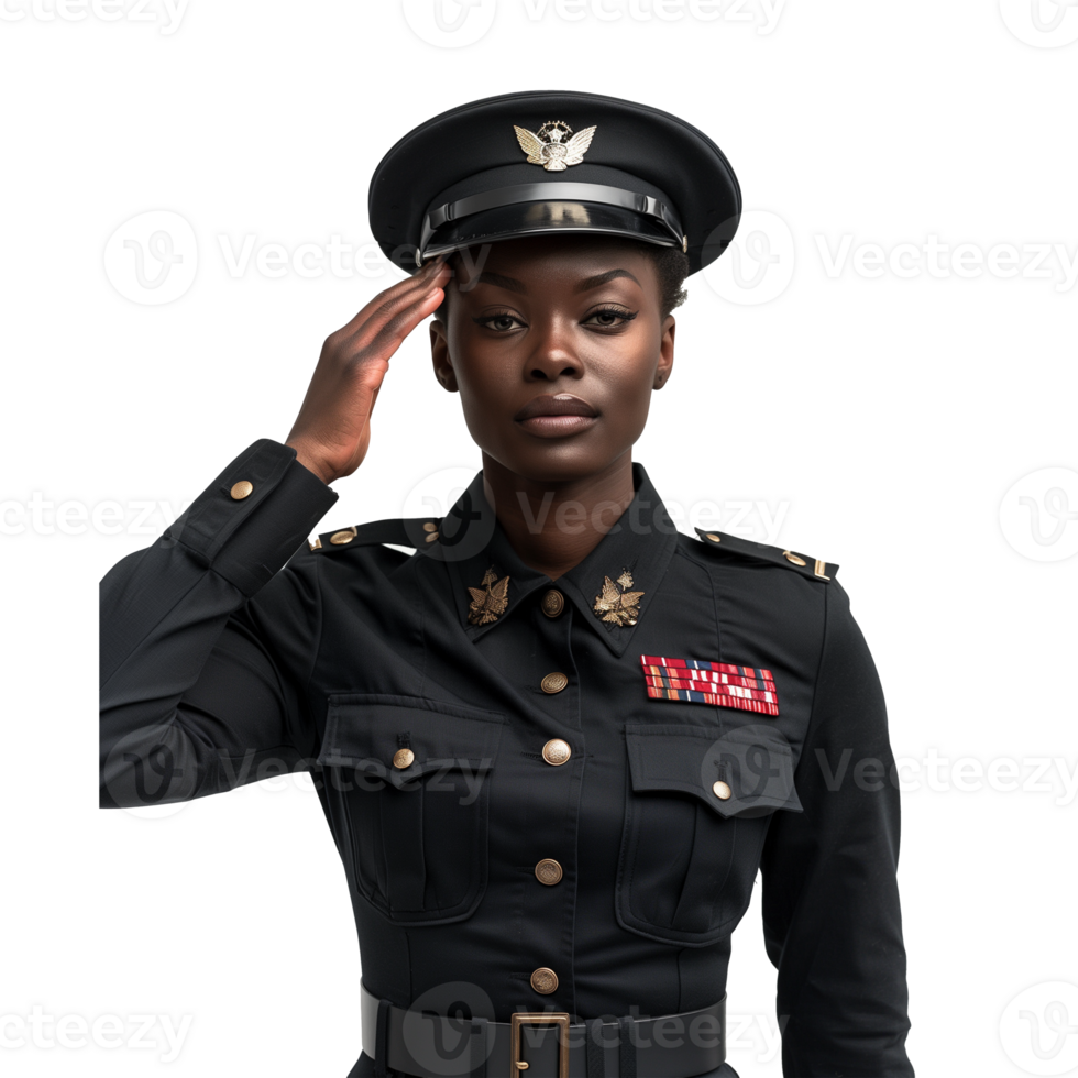 Confident military officer saluting in uniform on transparent background png