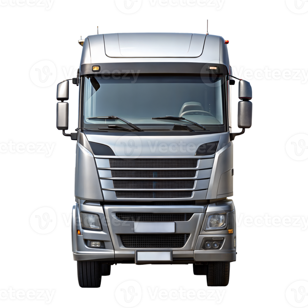 Modern silver truck on a transparent background, front view png