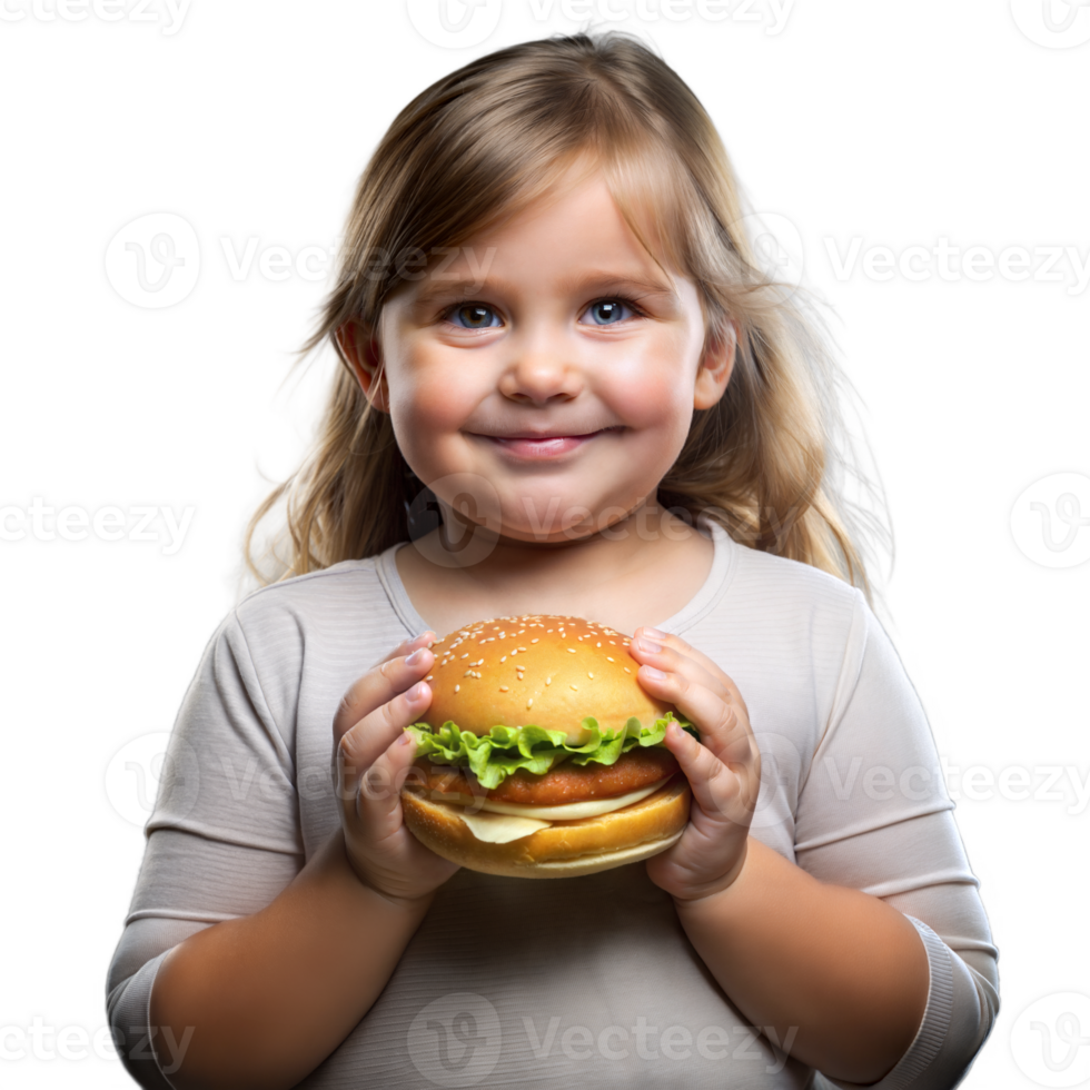 Smiling young girl enjoying a delicious hamburger png