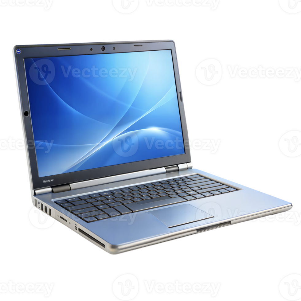 An open laptop computer rests on a transparent surface, ready for use or browsing the internet png