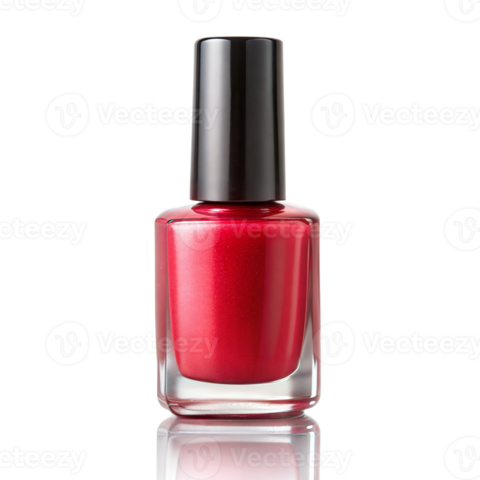 A single bottle of red nail polish placed on a plain transparent background png