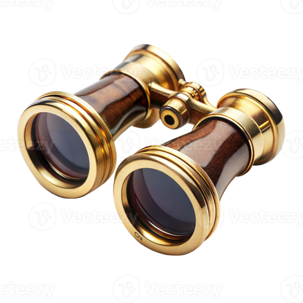 Vintage golden binoculars with a classic design on a clear background png