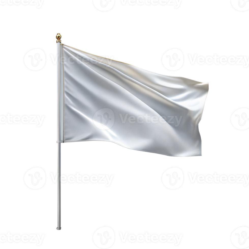 Silver blank flag waving on a flagpole in clear view png