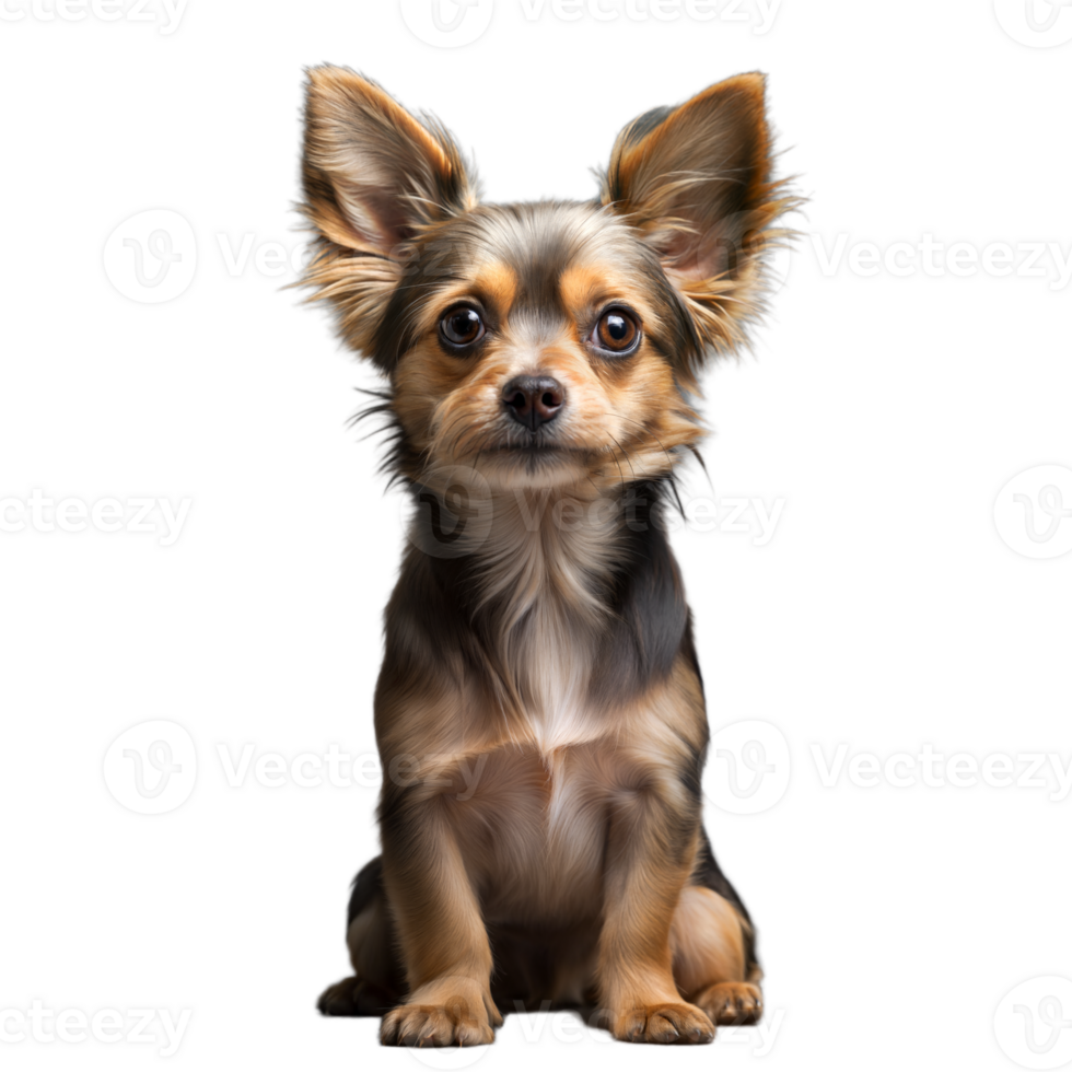 Adorable long-haired Chihuahua puppy sitting attentively png