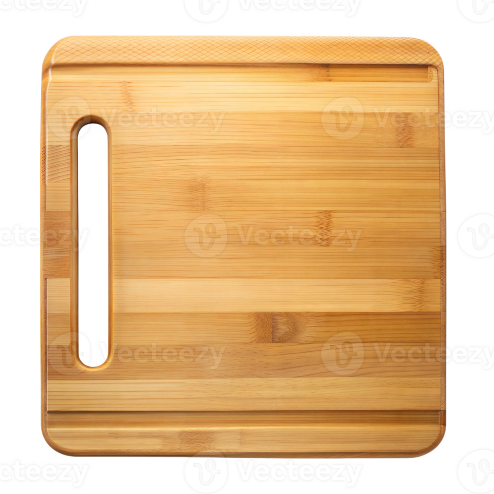 Elegant bamboo cutting board with handle on transparent background png