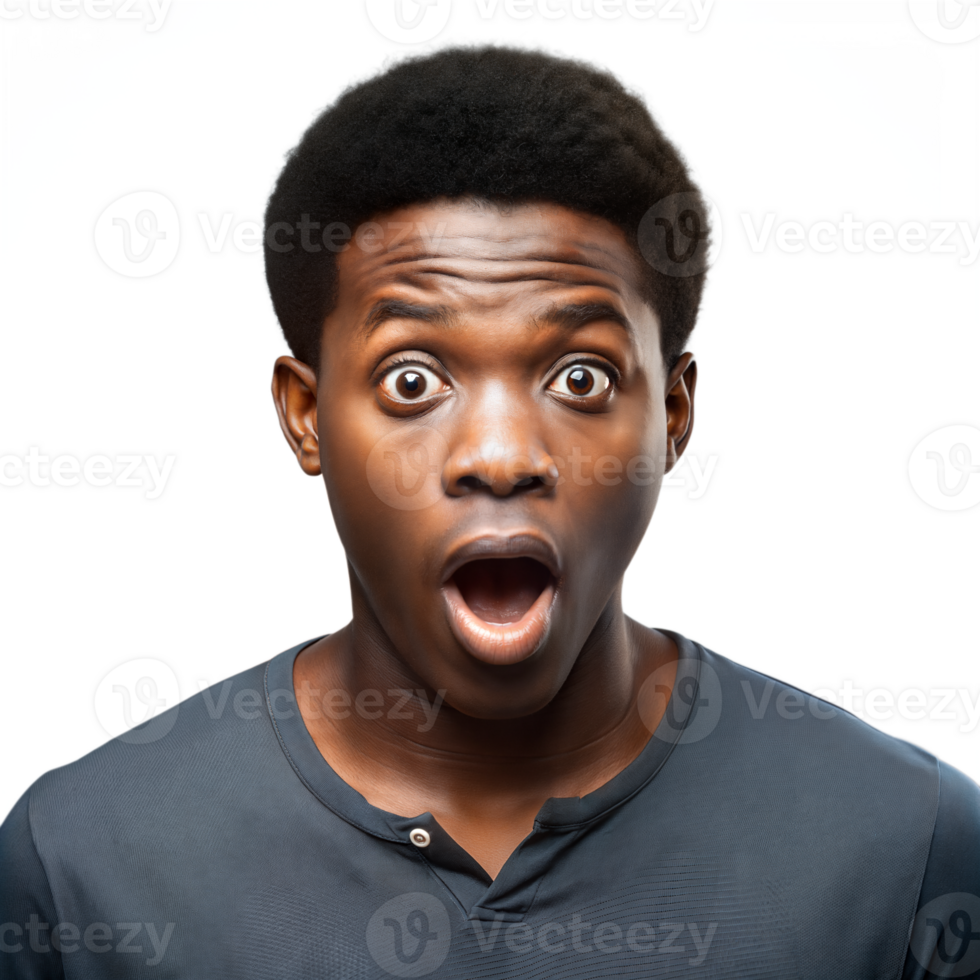 Shocked young man with wide eyes on a clear background png