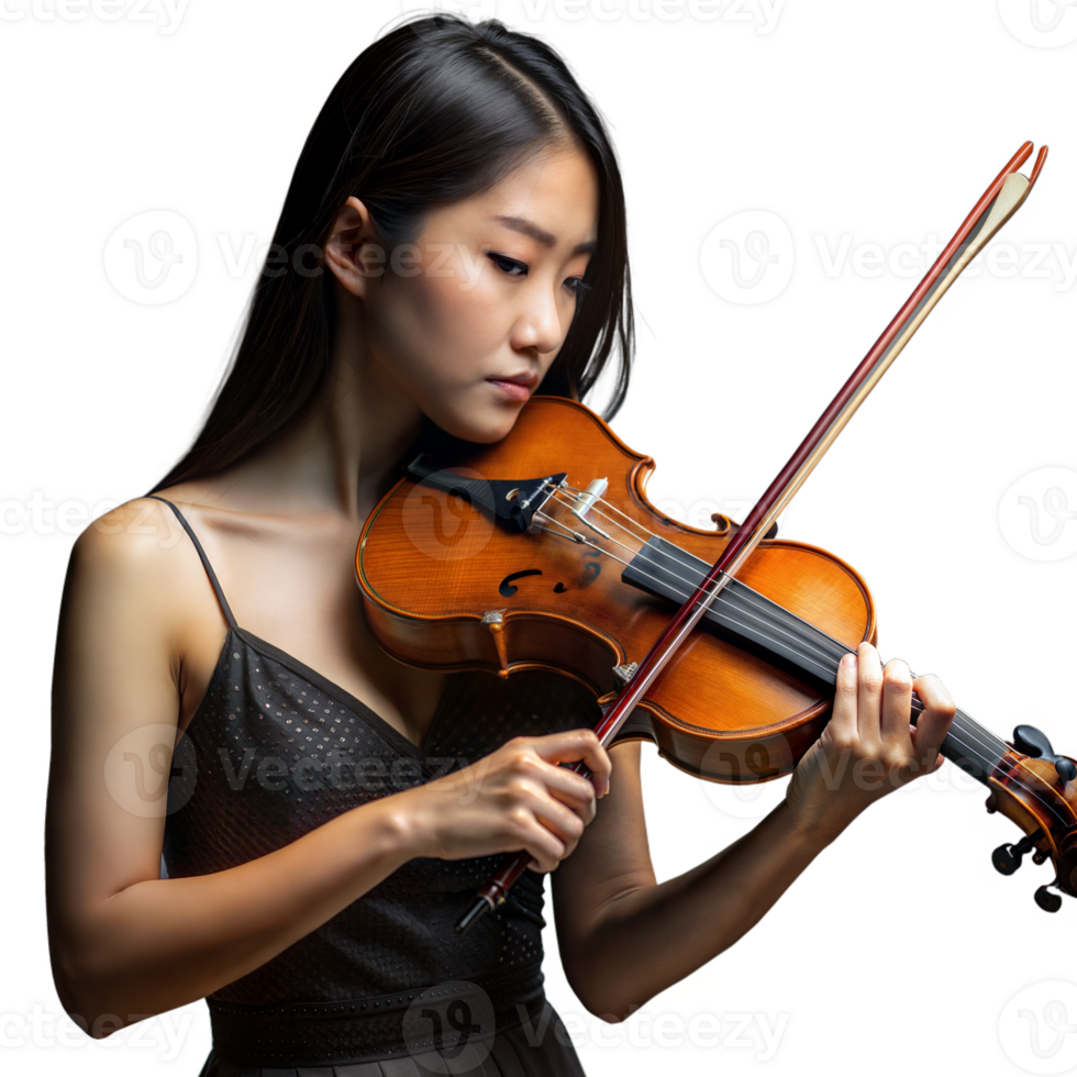 Young Asian woman skillfully plays the violin in a studio png