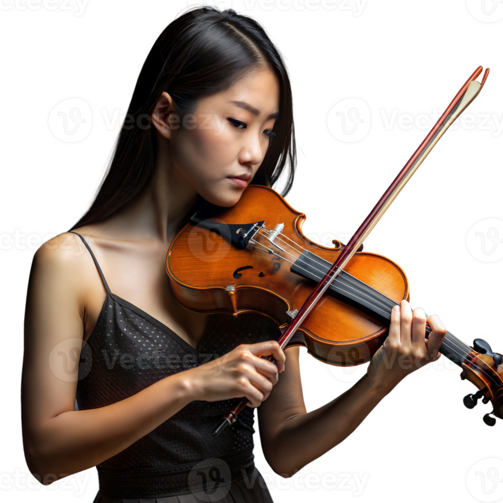 Young Asian woman skillfully plays the violin in a studio png