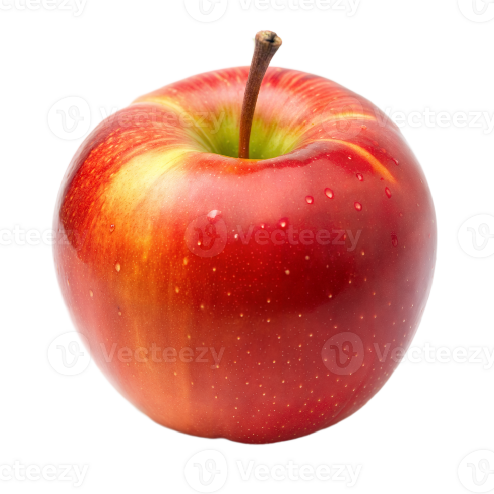 Fresh red apple with water droplets on a clear background png