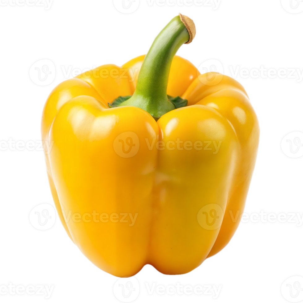 A vibrant yellow bell pepper placed on a plain transparent background png