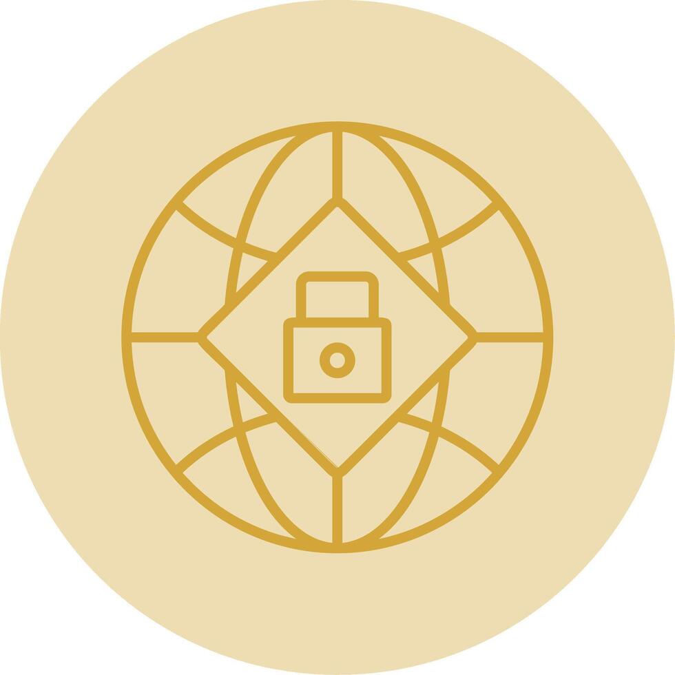 Global Security Line Yellow Circle Icon vector