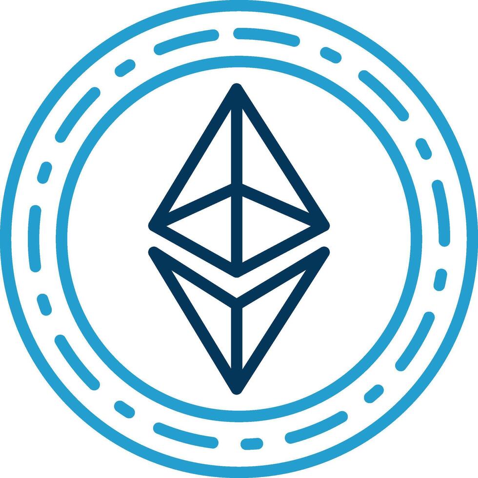 ethereum moneda línea azul dos color icono vector