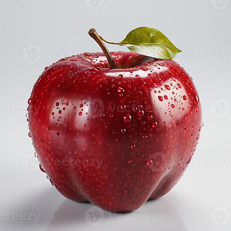 Red apple with leaf isolated on white background photo