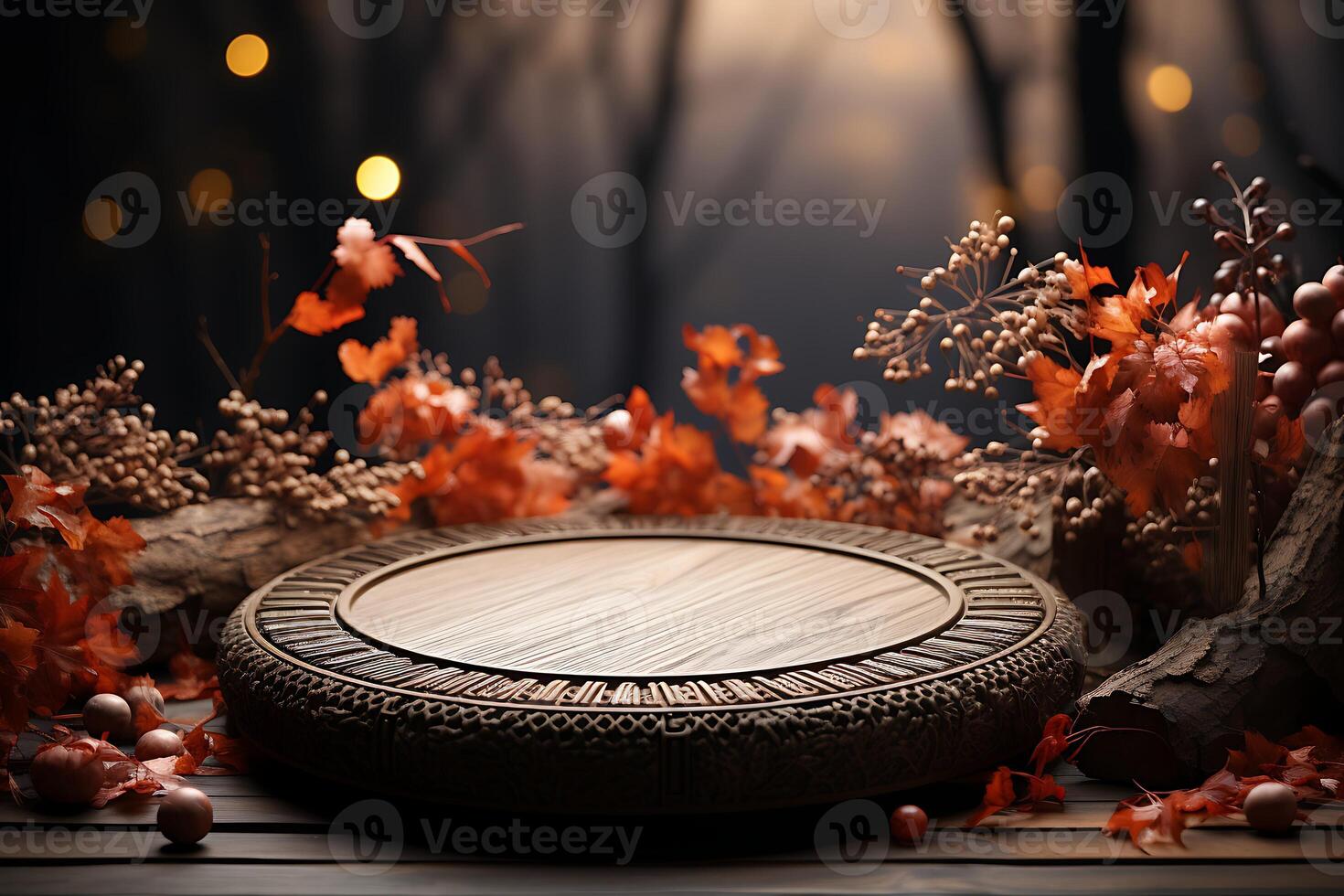 Autumn wicker round podium photo