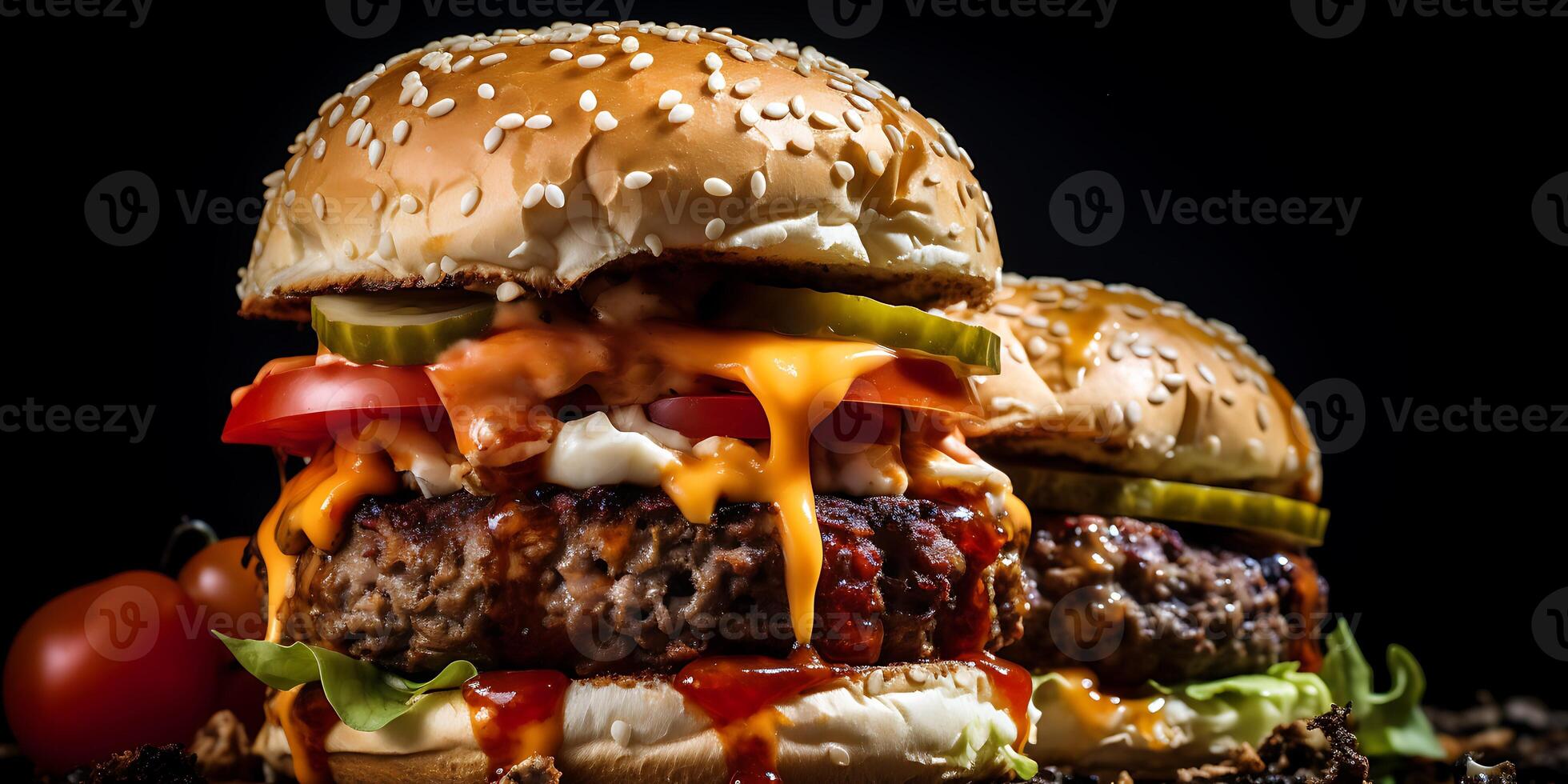 Homemade hamburger or burger with chicken on black background photo
