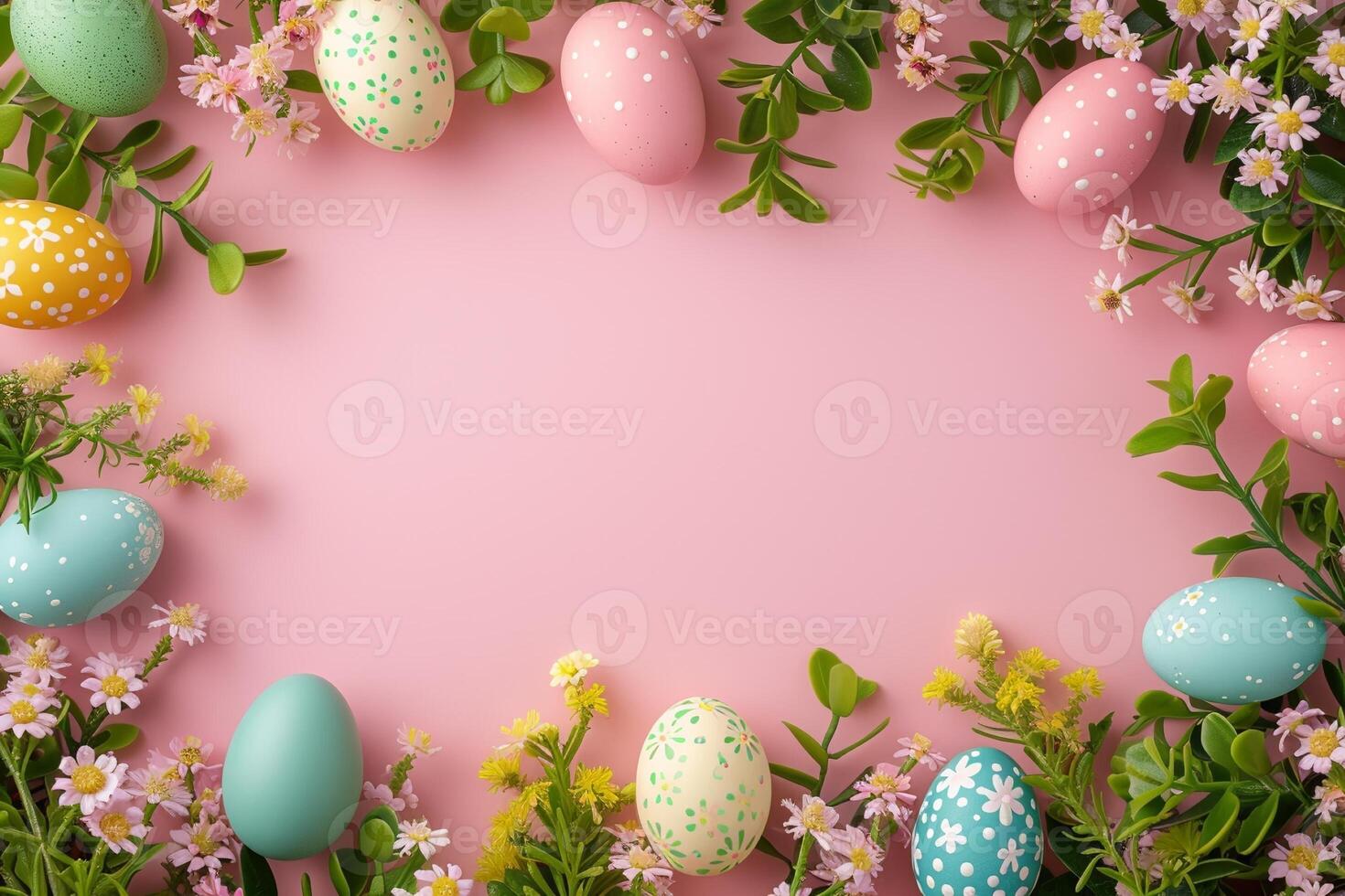 Cute Easter mockup. Plain bright table with Easter decor. photo